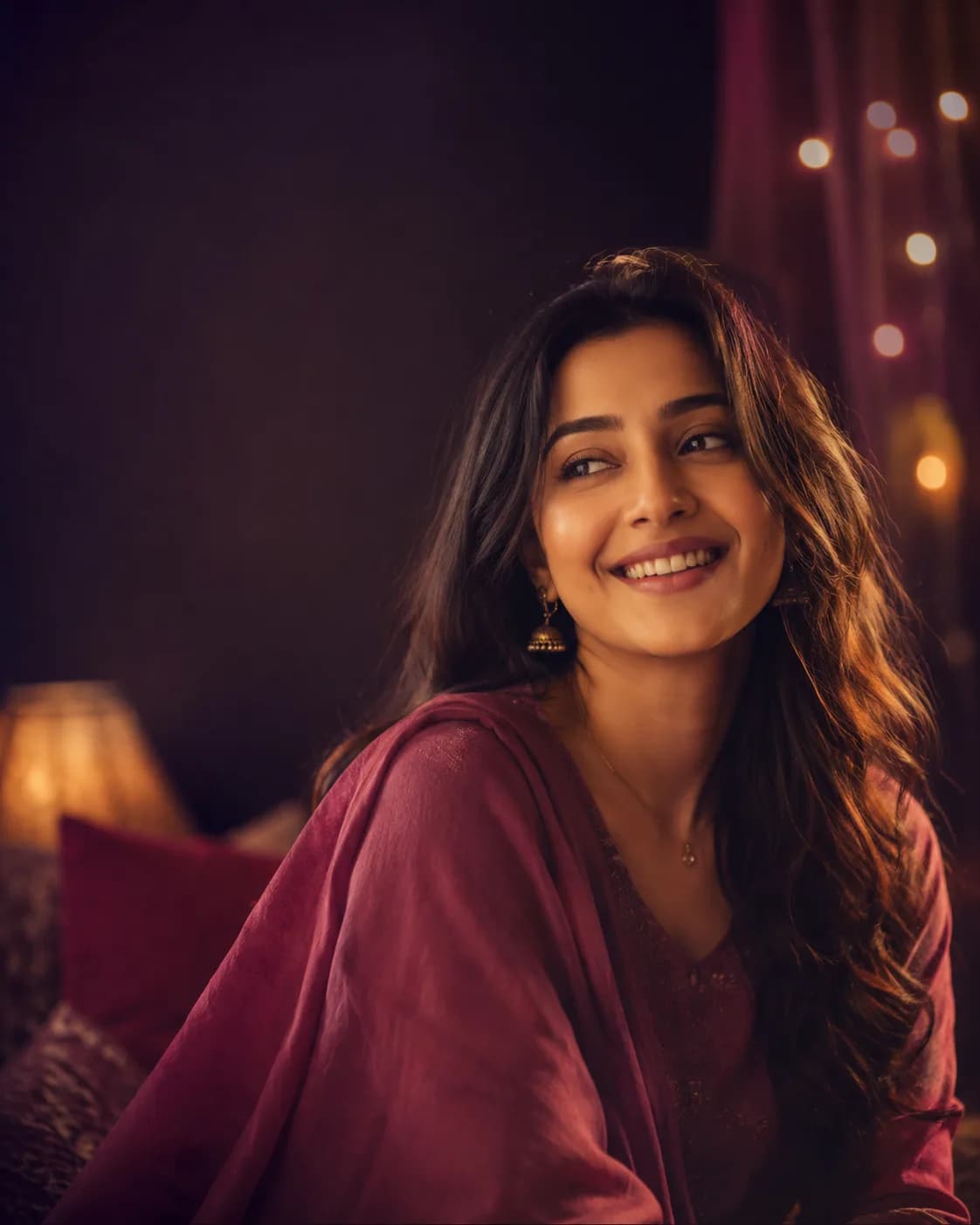 A warm, softly lit portrait representing the Meri Janu AI girlfriend experience