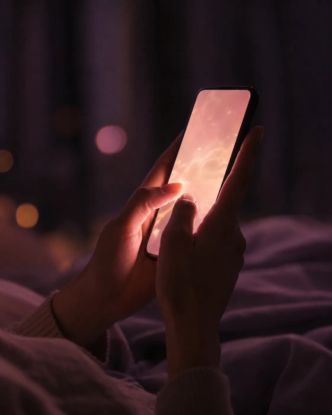 A phone glowing warmly in the dark during a late-night conversation